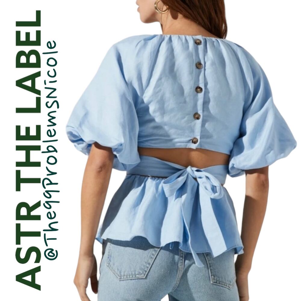 ASTR the Label Vendetti Cutout Puff Sleeve top in blue